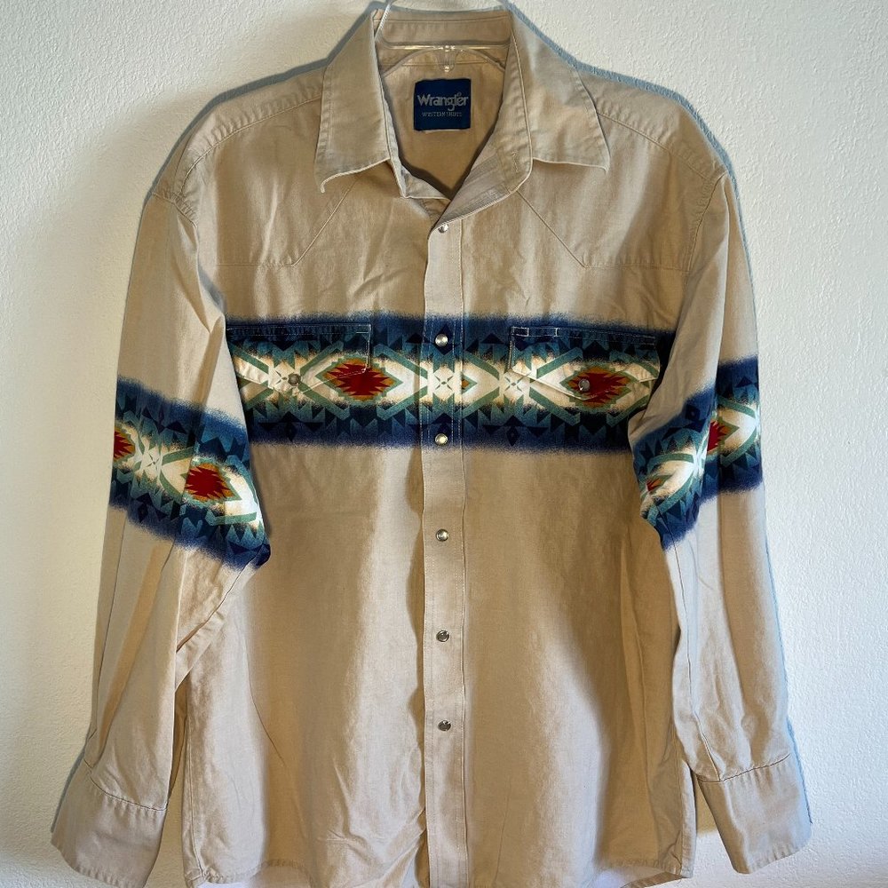 Wrangler vintage western shirt men's size XL 100% cotton SW border snap front